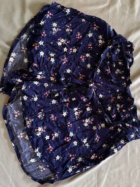 Goldspark Women's Floral Flowy Shorts Blue Size Large Elastic Waist Tie Belt New